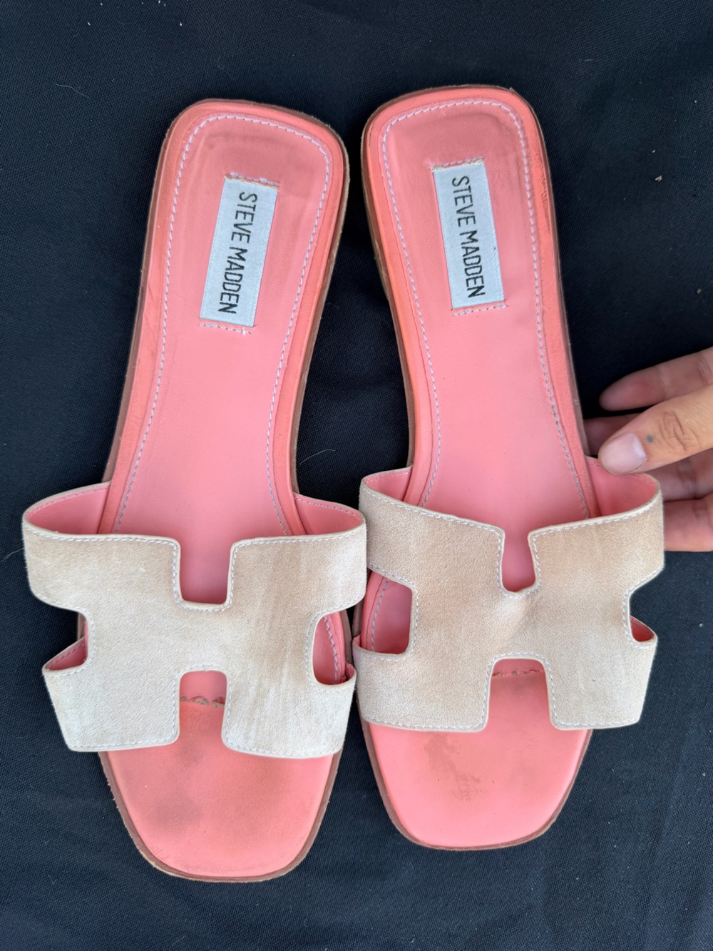 Steve Madden Coral Pink Footbed with Beige Suede Slide Sandal Size 10